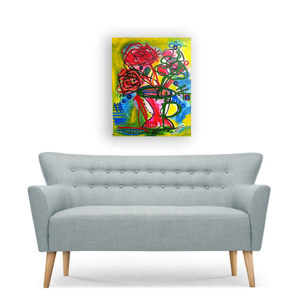 Original Painting Flowers Vase Contemporary Abstract Art Colors Modern Home Decor