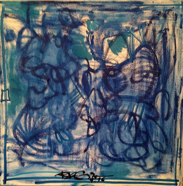blue original abstract painting on canvas 23"x24"