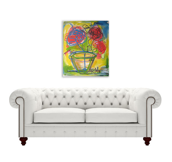 Original Painting The Flower in Yellow Room, Contemporary Modern Art Colors