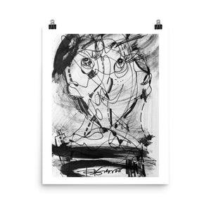 1511 Face Black White Abstract Drawing - Art Poster, paper