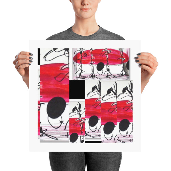 Red Black White Abstract Art Print Poster - RegiaArt