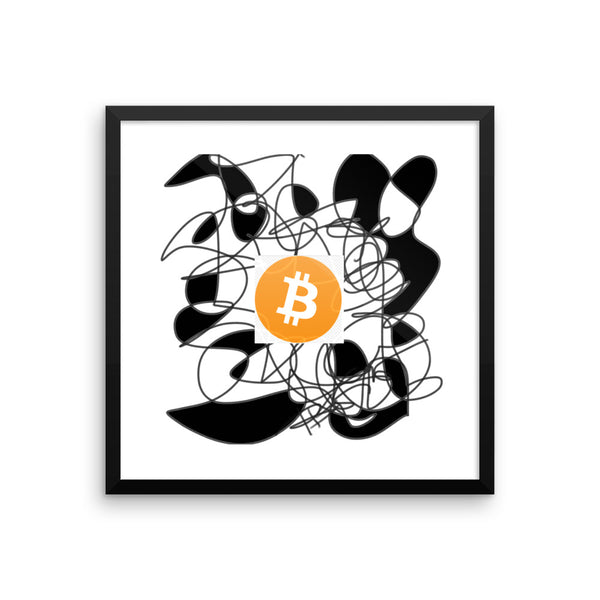 Bitcoin BTC, on Abstract Black White Artwork - Framed poster