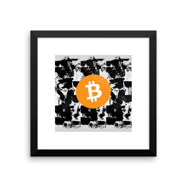Bitcoin BTC, on Black White Abstract Artwork - Framed poster