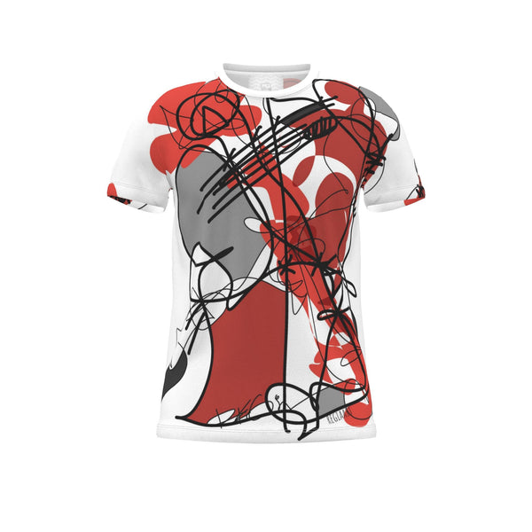 Cut And Sew All Over Print T Shirt, Abstract Red Black Flower