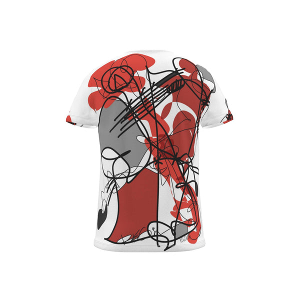Cut And Sew All Over Print T Shirt, Abstract Red Black Flower
