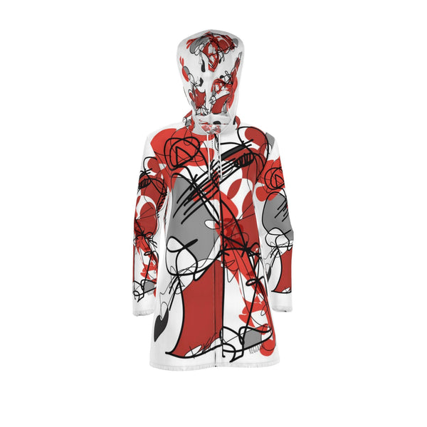 Womens Hooded Rain Mac in Red and Black Colors