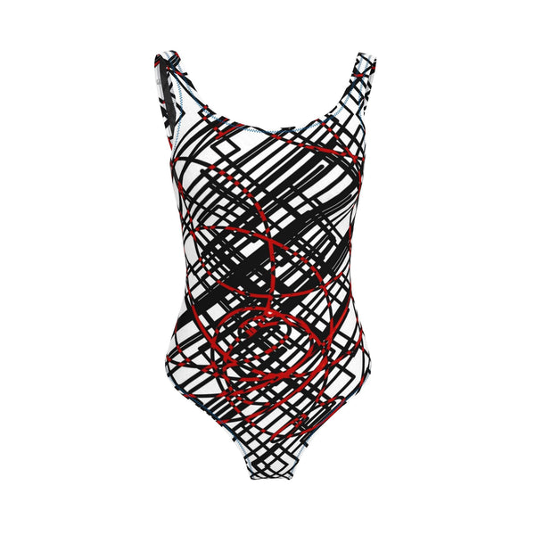 Swimsuit in Black White Abstract Lines