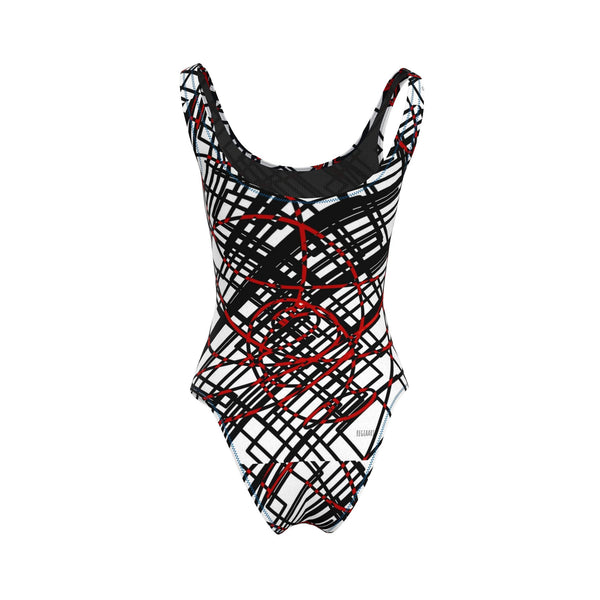 Swimsuit in Black White Abstract Lines