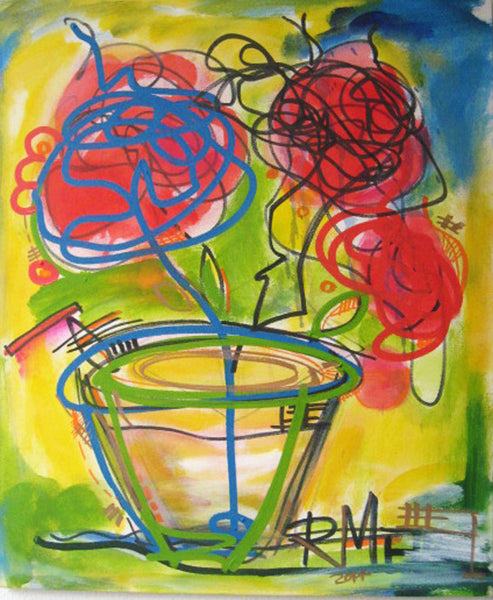 Original Painting The Flower in Yellow Room, Contemporary Modern Art Colors