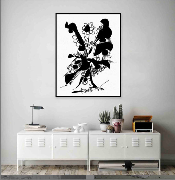 Printable Abstract Art, Instant Download, Black WallArt, Plant Art Print, Digital Drawing, Black White Drawing Art, Home Decoration RegiaArt