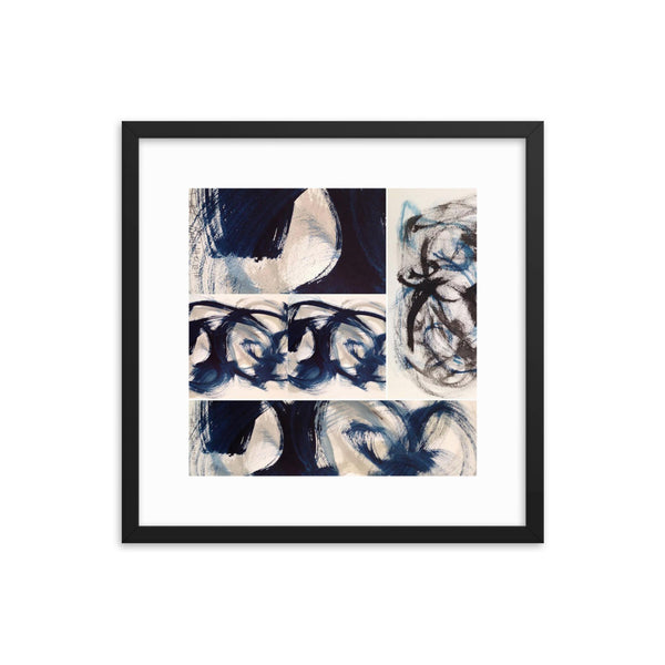 Blue Brush Strokes Abstract Print - Framed Photo Paper Poster