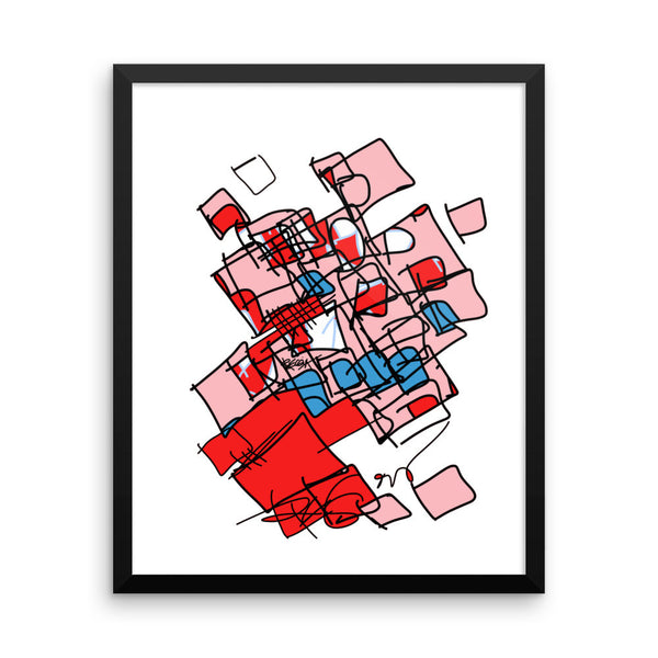 Squared in Red and Pink - Framed poster