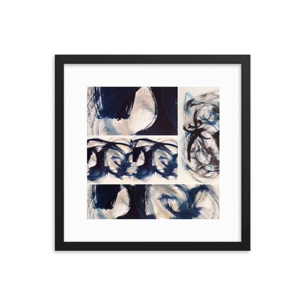Blue Brush Strokes Abstract Print - Framed Photo Paper Poster