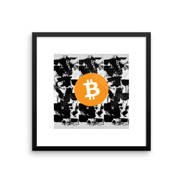 Bitcoin BTC, on Black White Abstract Artwork - Framed poster