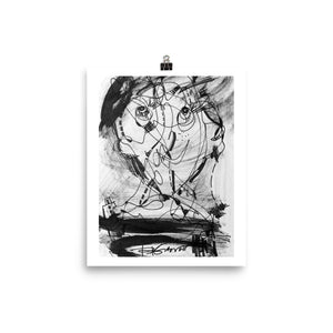 1511 Face Black White Abstract Drawing - Art Poster, paper
