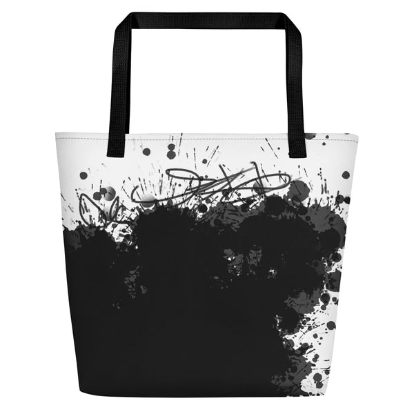 Black White Splash Painting Printed Beach Bag