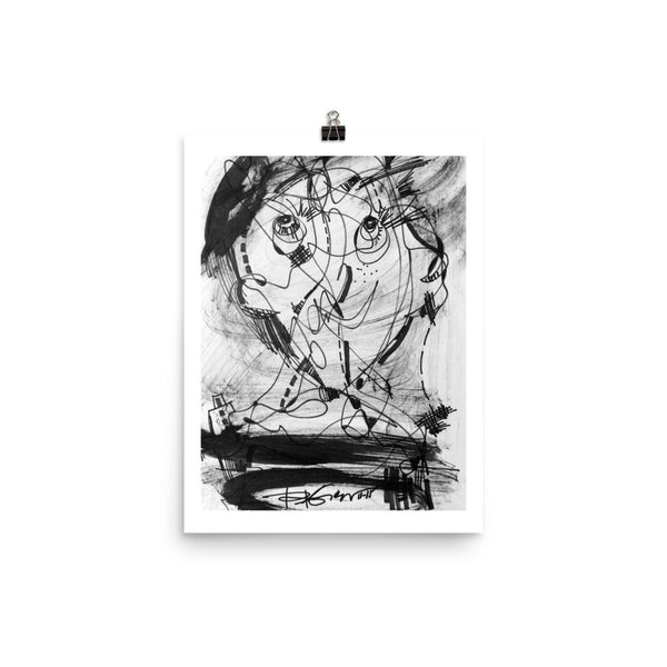 1511 Face Black White Abstract Drawing - Art Poster, paper