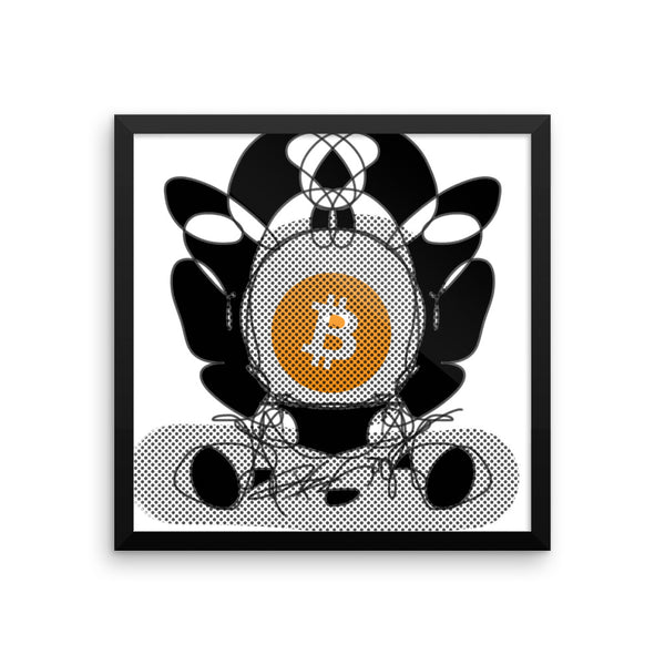 Bitcoin BTC, Digital Black White Art Drawing - Framed poster