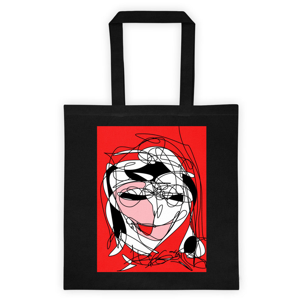 Abstract Face RegiaArt - Cotton Canvas Tote bag, red, black, pink, white