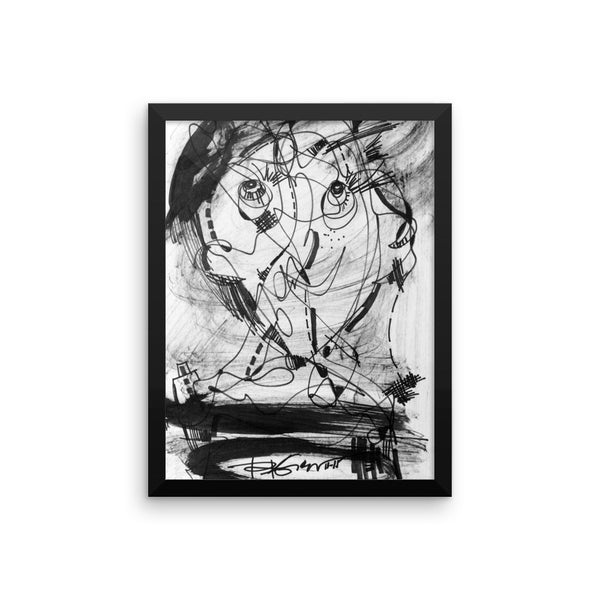 1511 Face Black White Drawing - Framed poster paper