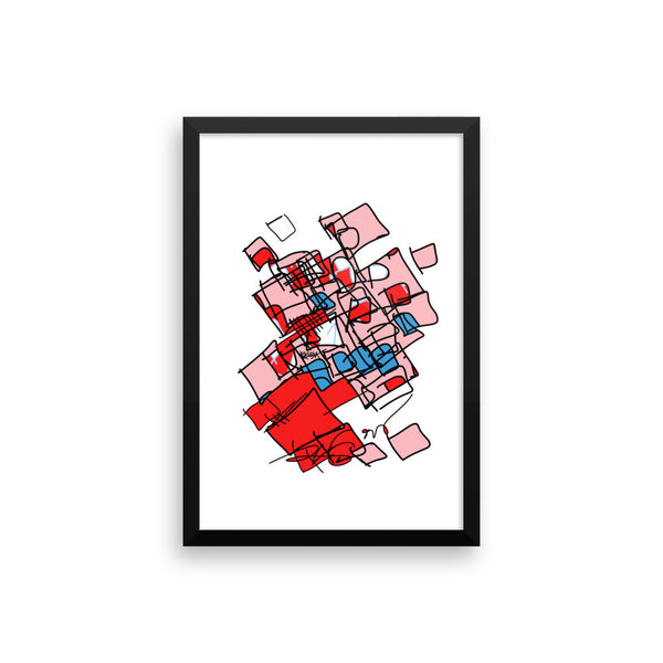 Squared in Red and Pink - Framed poster