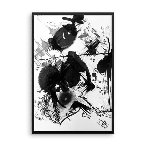 A Dramatic Black White Abstraction - Framed poster paper