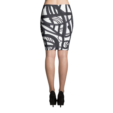 11 Lines Black White Abstract Art - Sublimation Cut & Sew Pencil Skirts
