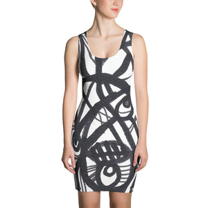 11 Lines Black White Abstract RegiaArt - Sublimation Cut & Sew Dress, polyester, spandex