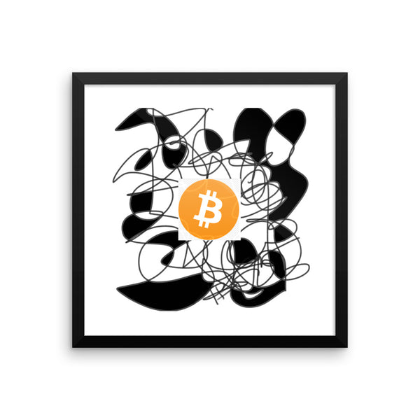 Bitcoin BTC, on Abstract Black White Artwork - Framed poster