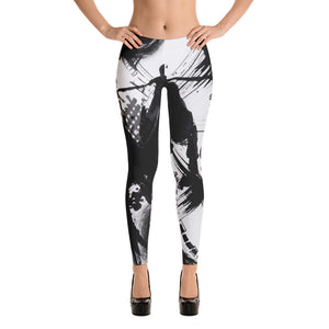 A Dramatic Black White Abstraction - Women Leggings, pants, polyester, spandex