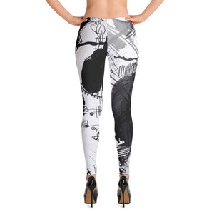 A Dramatic Black White Abstraction - Women Leggings, pants, polyester, spandex